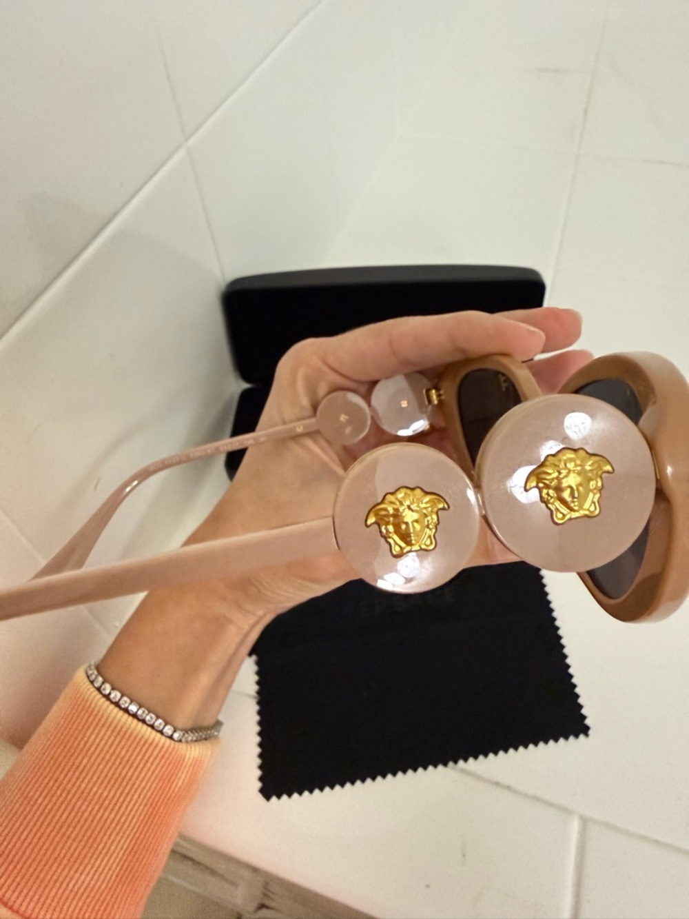 Versace Nude Beige Round Sunglasses with Gold Medusa Accents - Picture 6 of 6